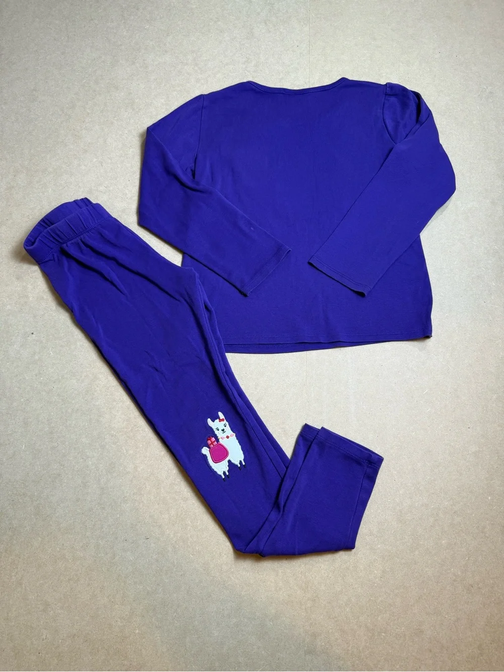 Gymboree Girls Size 10 Purple Llama Embroidered Top & Leggings Set